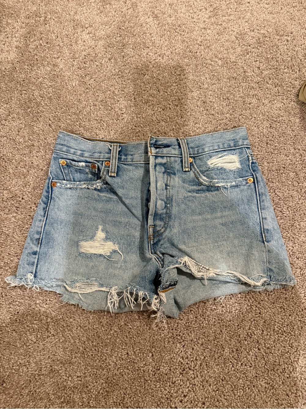Levis Distressed Light Blue Denim Shorts